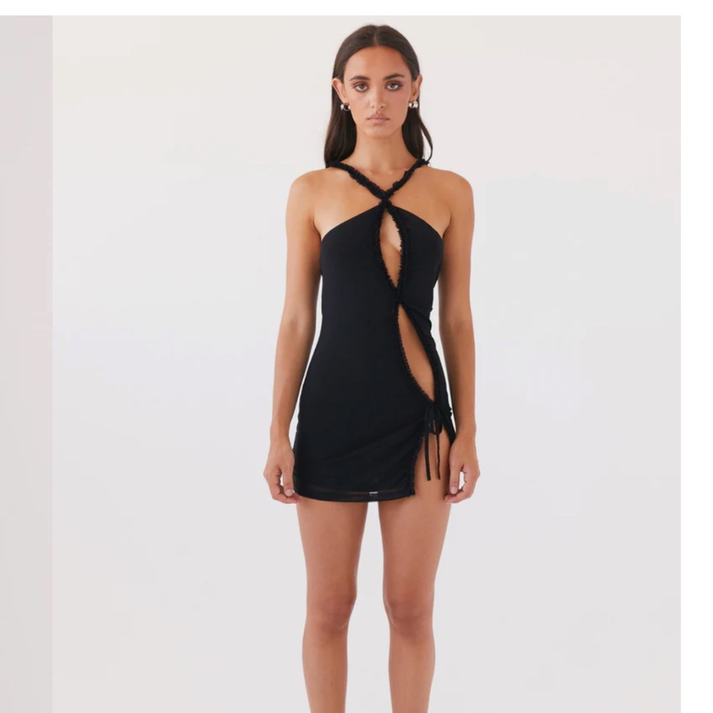 Peppermayo Black Twisted Halter Mini Dress